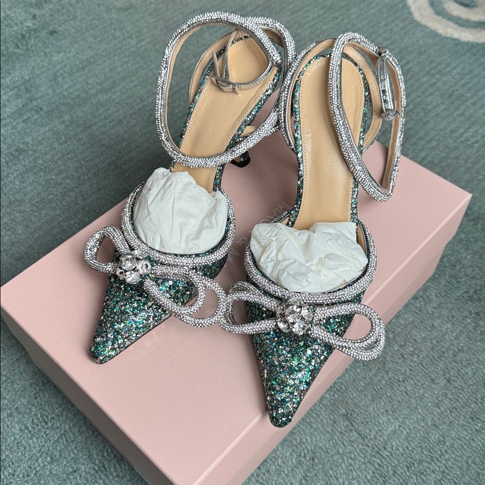 Mach & Mach Bold Glitter Double Bow 100mm heels - size 38